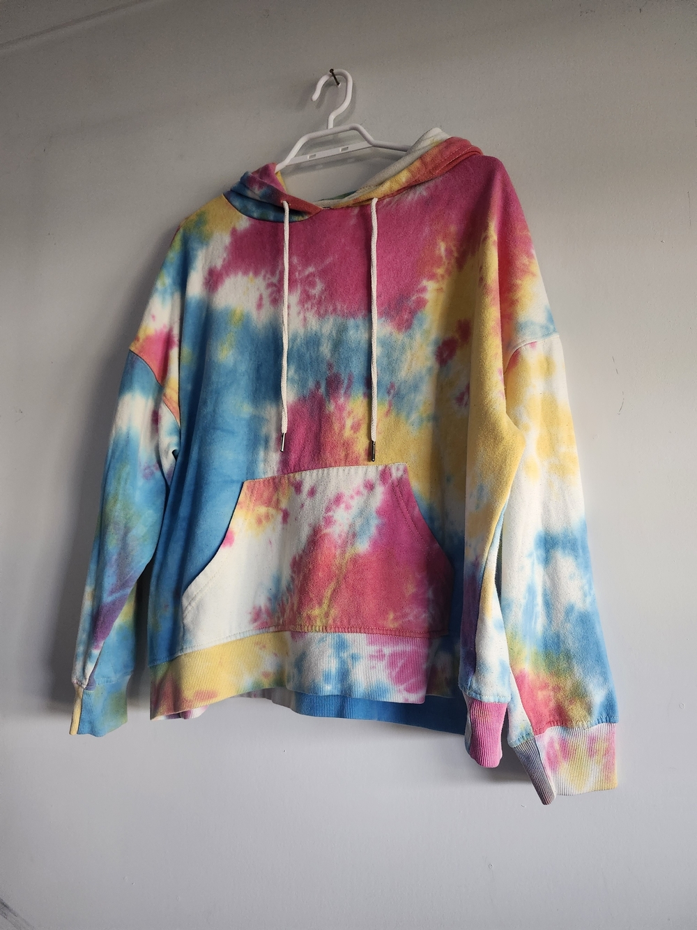 Hand Dyed Pastel Tie Dye Hoodie Large | Pink Blue Yellow | Soft Cotton Blend
